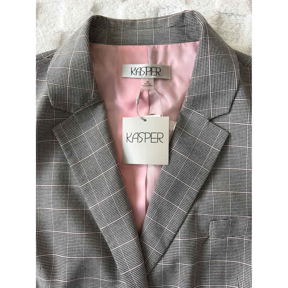 Kasper Womens Black/Pink Glen Plaid Two Button Lined Blazer/Jacket - NWT